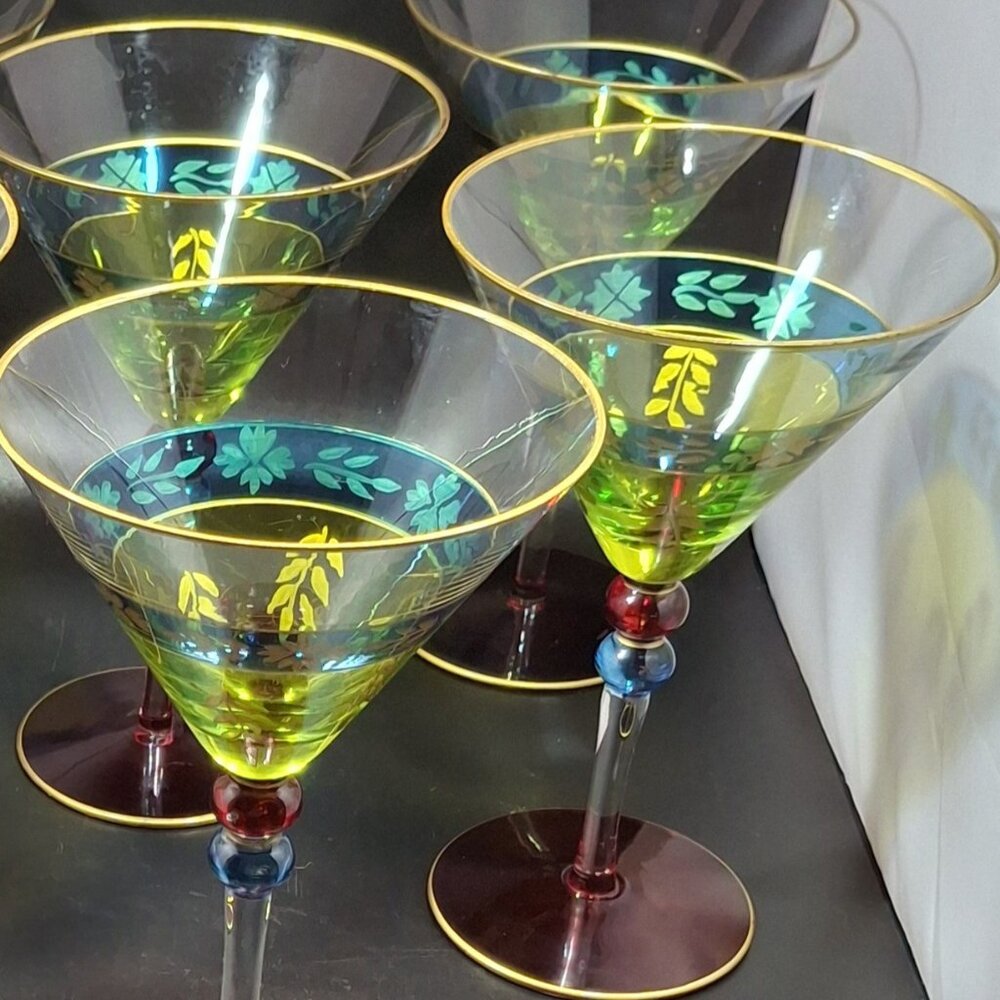 Pier 1 Large Martini Glasses by Roscher & Co Romania Mouth Blown Barware